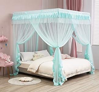 Mengersi Canopy Bed Curtains Full Size, Bed Canopy Royal Luxurious Cozy Drape Netting - Cute Princess Bedroom Decoration Accessories (Sky Blue)