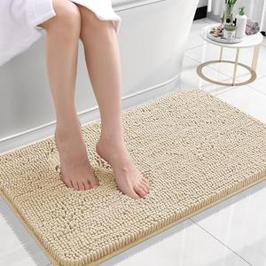 Bathroom Rugs 24x16, Extra Soft Absorbent Chenille Bath Rugs, Rubber Backing Quick Dry, Machine Washable Bath Mats for Bathroom Floor, Tub and Shower, Home Decor Accessories, Beige