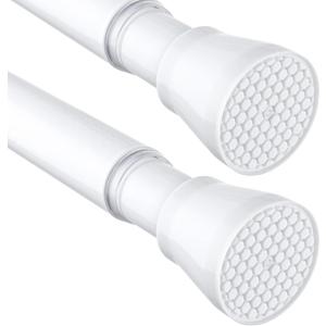 2 Pack White Tension Curtain Rod for Windows 28 to 48 inch, Adjustable Expandable Pressure Spring Curtain Rod No Drilling, 7/8" Curtain Rod for Bedroom Doorway Closet Door