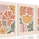 TBKHUDBI Boho Flower Canvas Wall Art Abstract Floral Pictures Prints Set of 3 Minimalist Botanical Painting Poster Flower Market Aesthetic Wall Decor for Living room Bedroom 24"x16" Framed