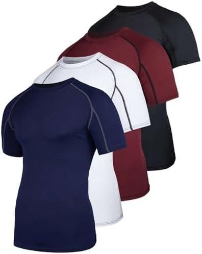 Real Essentials 4 Pack: Men's Short Sleeve Compression T-Shirt Base Layer Undershirt Athletic Top, Size 5X