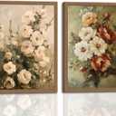 Vintage Floral Wall Art Decor Rustic Cottagecore Floral Canvas Art Prints Framed Farmhouse Country Botanical Flower Pictures Wall Decorations for Home Bedroom Living Room 16x24In Ready to Hang