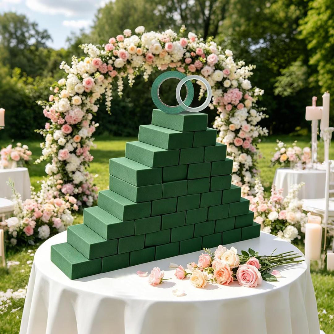 40 Pcs Floral Foam Blocks Dry with Green & Clear Floral Tape