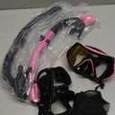 Snorkeling Gear for Adults, Dry-Top Snorkel Set Scuba Diving mask, Snorkel Mask, Panoramic Anti-Leak Anti-Fog Tempered Glass Lens, Swimming Training Snorkeling Packages (Black+Pink)