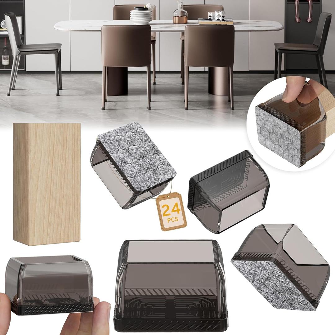 24PCS Rectangular Chair Leg Floor Protectors, Furniture Sliders, Non-Slip Felt Furniture Pads for Hardwood Floors, Silicone Cap Covers to Protect Floors,(Fit L :1.73-2.05", W: 1.34-1.65") (L-Black Clear(Fit L :1.73-2.05", W: 1.34-1.65"))