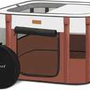 Dog Playpen - Foldable Cat Play Pens for Pubby, Kitten, Rabbit, Portable Pet Tent with Carring Bag for Indoor/Outdoor Travel Camping (Brown-Medium)