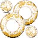 Hungdao 4 Pcs Glitter Inflatable Pool Float Tube Confetti Swim Ring and Glitter Beach Ball Confetti Inflatable Beach Ball for Adult Teens Summer Pool Favor(Gold)