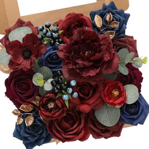 Serwalin Artificial Flowers Burgundy Navy Flowers Fake Wedding Flowers Cake Flowers for DIY Wedding Bouquets Bridal Shower Centerpieces Floral Arrangements Party Decor