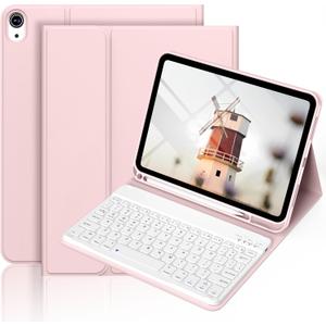Case for iPad 11th/10th Generation with Keyboard, 11 inch A16/10.9" iPad 10 Case (2025/2022) with Pencil Holder, Wireless Keyboard and Slim Lightweight Soft Cover Auto Wake/Sleep, Pink