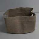 OIAHOMY Cotton Rope Basket, Rectangle Woven Nursery Blanket Basket, Toy Storage Basket with Handle, Baskets for Organizing, 18x14x12, Brown variegated