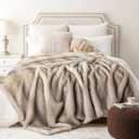 BATTILO HOME Luxury Fluffy Faux Fur Throw Blanket, Cozy Warm Fur Blanket for Couch Sofa, Plush Fuzzy Fur Throws with Long Pile & Brushed Tips, 60"x80" (Cream&grey)