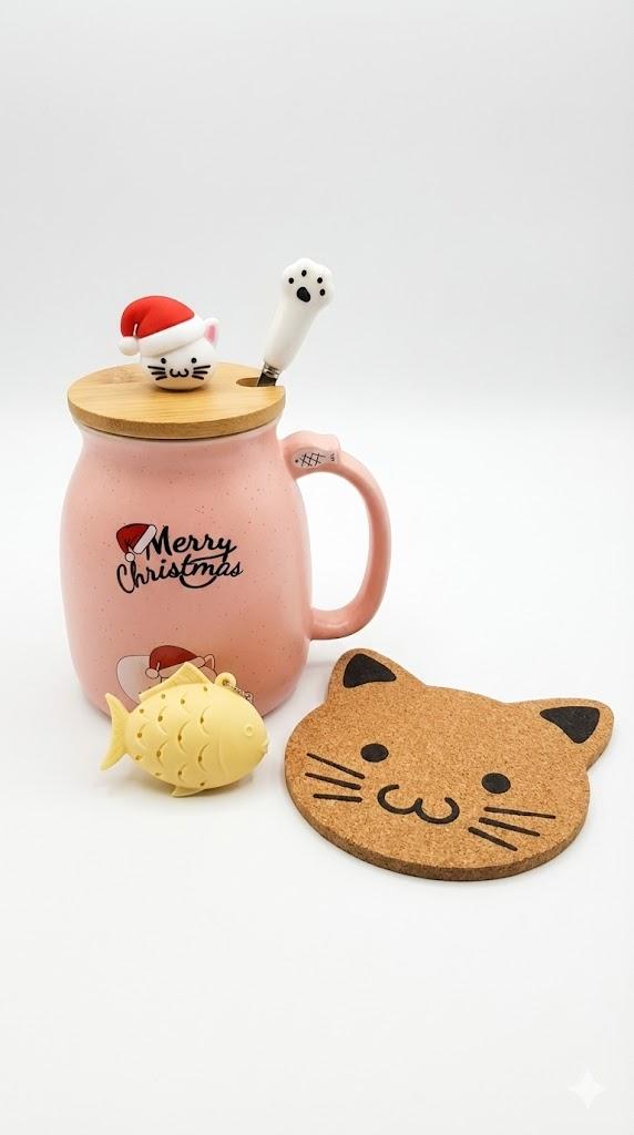 BigNoseDeer Cute Mugs Kawaii Cat Mug Ceramic Coffee Mug Tea Cup with Infuser and Lid Spoon Tea Mug Cute Cool Preppy Stuff Gifts for Women (Blue 13oz)