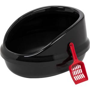 IRIS USA Large Cat Litter Box with Scoop, Open Top High Sided Kitty Litter Pan with Scatter Shield, Black