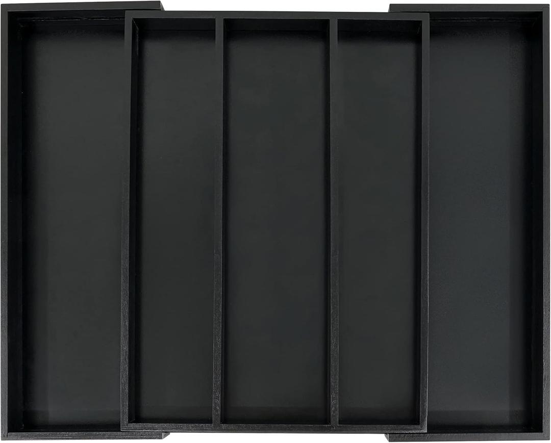 Utoplike Bamboo Drawer Organizer Kitchen Utensils, Adjustable Black Silverware Holder and Cutlery Tray Organiser, Expandable Drawer Divider for Flatware, Knives in Kitchen, Bedroom, Living Room (Large)