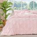 BEDELITE Baby Pink King Size Comforter Set - 3 Pieces Boho Pintuck Bedding Comforter Sets, Lightweight Soft & Warm King Bedding Set with 2 Pillowcases for All Season