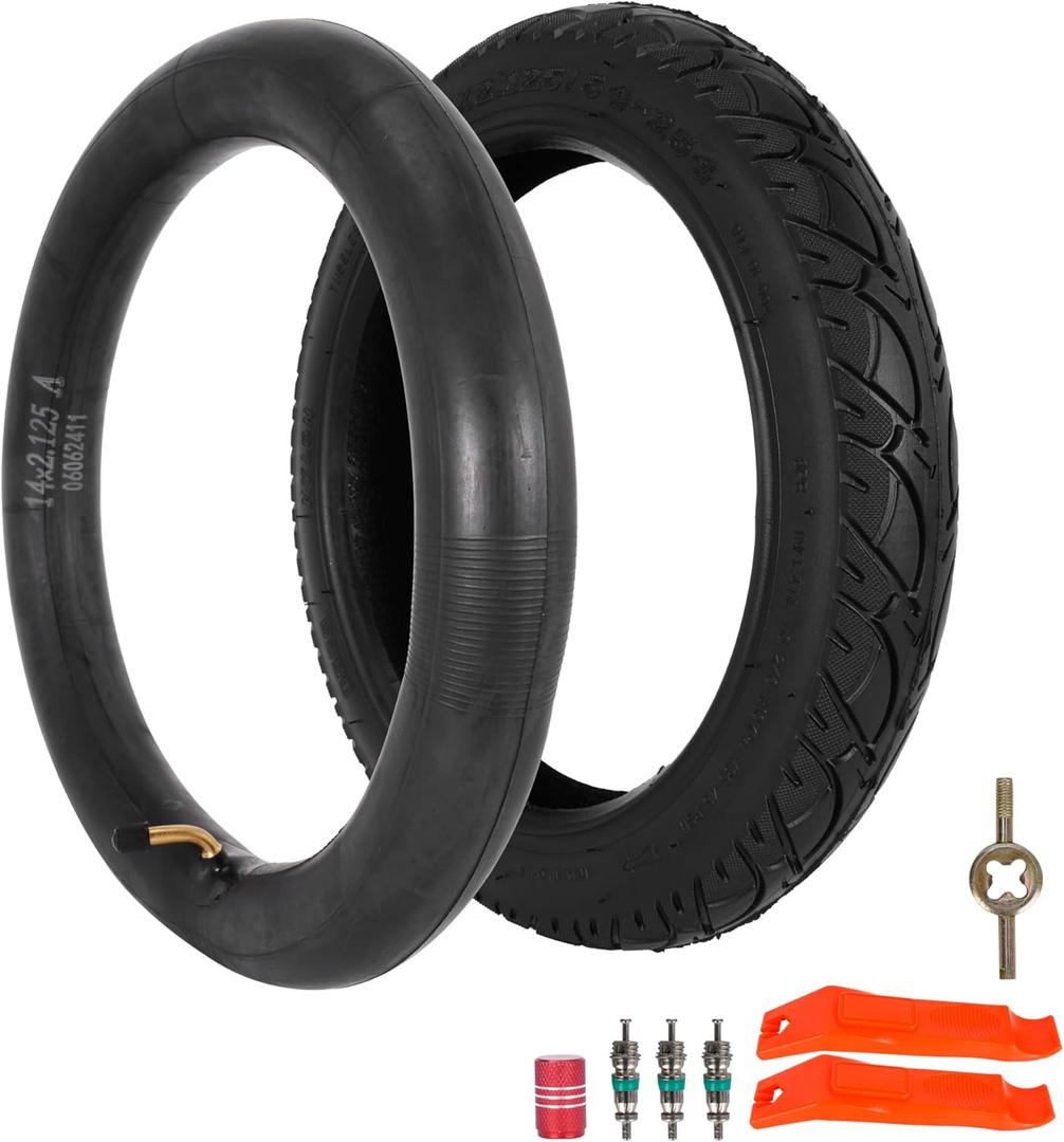 14x2.125 54-254 E-Bike Tire and Tube Set, 14 Inch Electric Scooter Tire Tube with Angled Valve Stem Replacement Electric Scooters,Bikes and Kids Bikes - 1 Pack