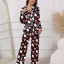 Ekouaer Pajamas For Women Set Silk Pjs 2 Piece Satin Sleepwear Long Sleeve Button Down Lounge Sets With Pant (Black, S)