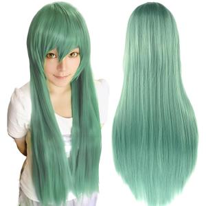 IMISSU 80cm Long Straight Natural Hair Cosplay Wigs with Bangs Colorful Halloween Costume Party Wig for Women (Light Green)