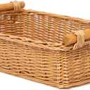 YAHUAN Woven Wicker Storage Basket Wicker Tray Shallow Basket Organizing 16.54L x 11.02W x4.72H in (Wicker)