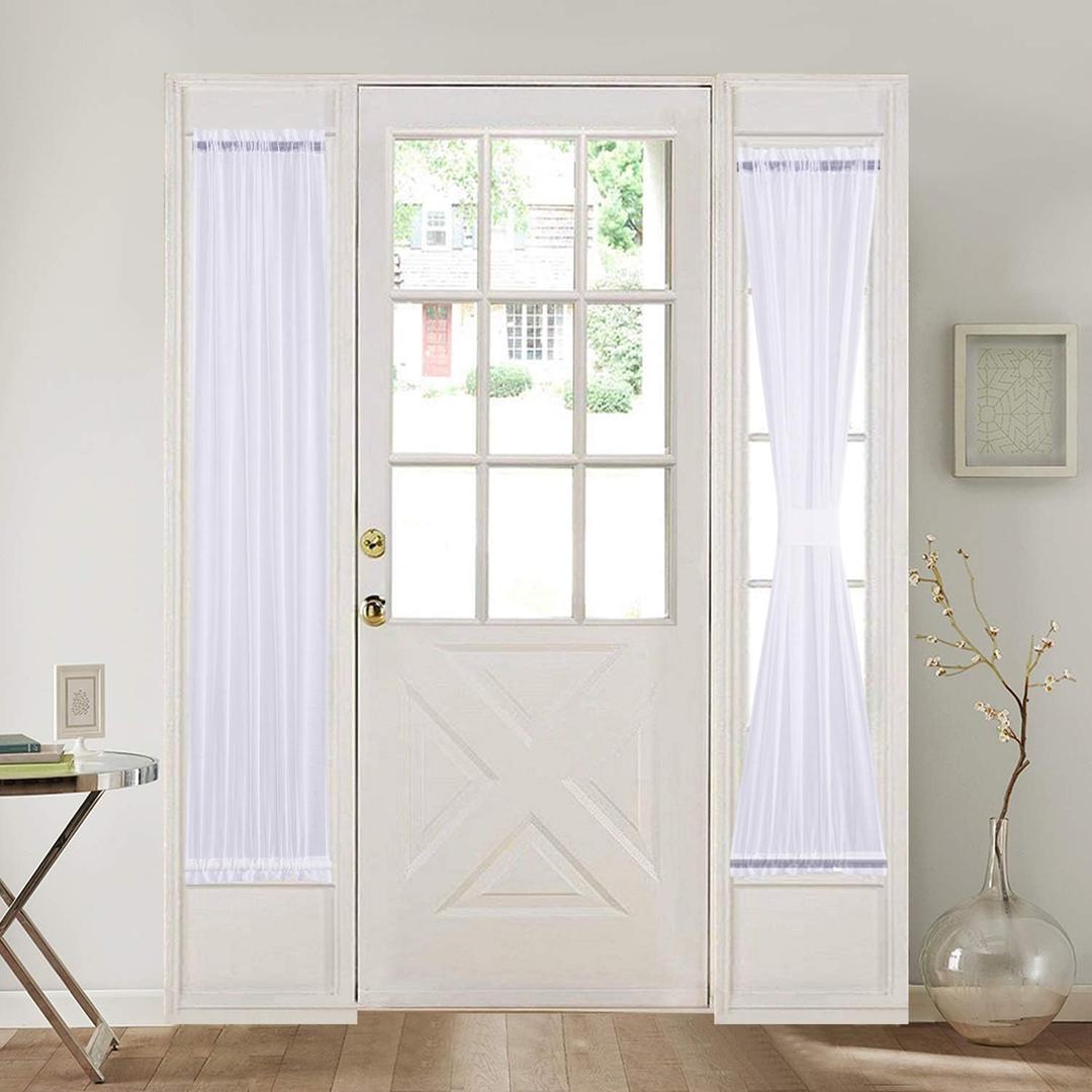 2 x Home Brilliant White French Door Curtain Panels Window Drapery Rod Pocket with Tie Back, Set of 2, 30 x 72 Inch Long