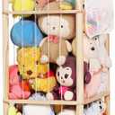 Stuffed Animal Storage Organizer, Large Wooden Zoo Toy Holder with Pockets, Plushie, Stuffy,Toy Storage for Kids Room, Playroom, Bedroom(Natural Large)
