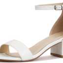 PARTY Women's Open Toe Ankle Strap Low Block Chunky Heels Sandals (5.5, White Pu B)
