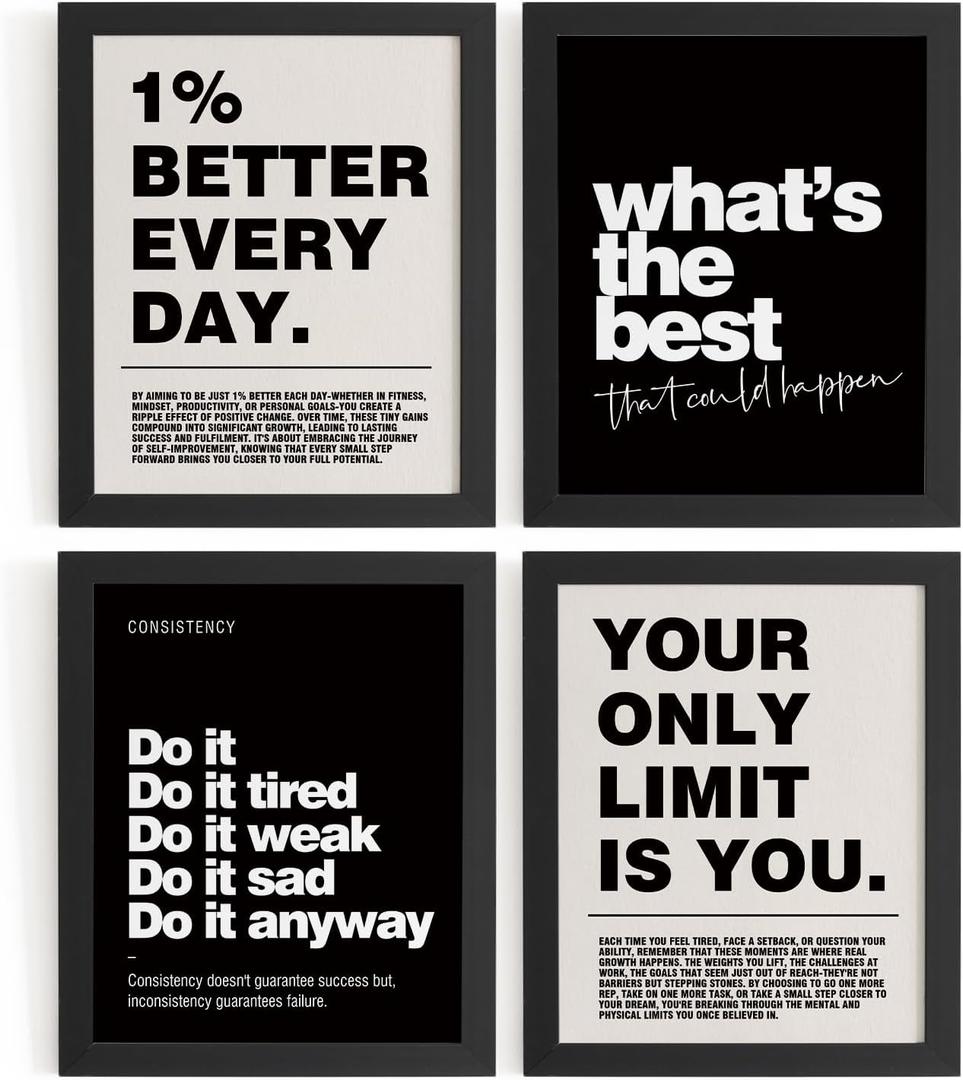 DSHFG Motivational Inspirational Office Wall Art Decor Prints Set of 4, Black Motivational Wall Decor Trendy Retro Posters for Office Home Decor, 8x10 Unframed