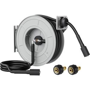 Giraffe Tools Pressure Washer Hose Reel 65ft, Power Washer Hose Reel, Pressure Washer Retractable Hose Reel, Heavy Duty, Wall/Floor Mounted, 3200 PSI, Silver