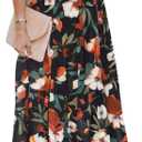 BLENCOT Womens Casual Boho Floral Printed V Neck Short Sleeve Long Evening Dress Ruched Cocktail Party Maxi Wedding Dress (Large, Black)