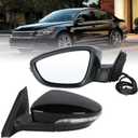 Left Driver Side Mirror Compatible With 2016 2017 2018 2019 2020 2021 2022 VW Passat With Power Folding Power Glass Heated Turn Signal Black Replace#561857507BB9B9(8Pins)