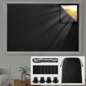 HOMEIDEAS 100% Travel Blackout Curtains, Portable No-Drill Blinds with Stickers & Suction Cups, Blackout Window Cover Light Blocking Shades for Bedroom, Baby Nursery, Dorm, RV, 50" W × 78" L