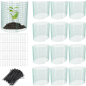 Lnrueg 12 Pack Wire Plant Protectors 14" Dia x 14" H from Animals, 24PCS Metal Mesh Plant Cases Protector 14x22 Inch to Keep Animals Out, Chicken Wire Cloche Garden Protection for Flowers Vegetables