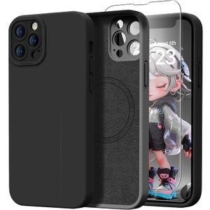 Magnetic for iPhone 13 Pro Case with Screen Protector - Compatible with MagSafe - Upgraded Camera Protection - Silicone Shockproof Protective Phone Case 6.1" for Men Women Girls - Black