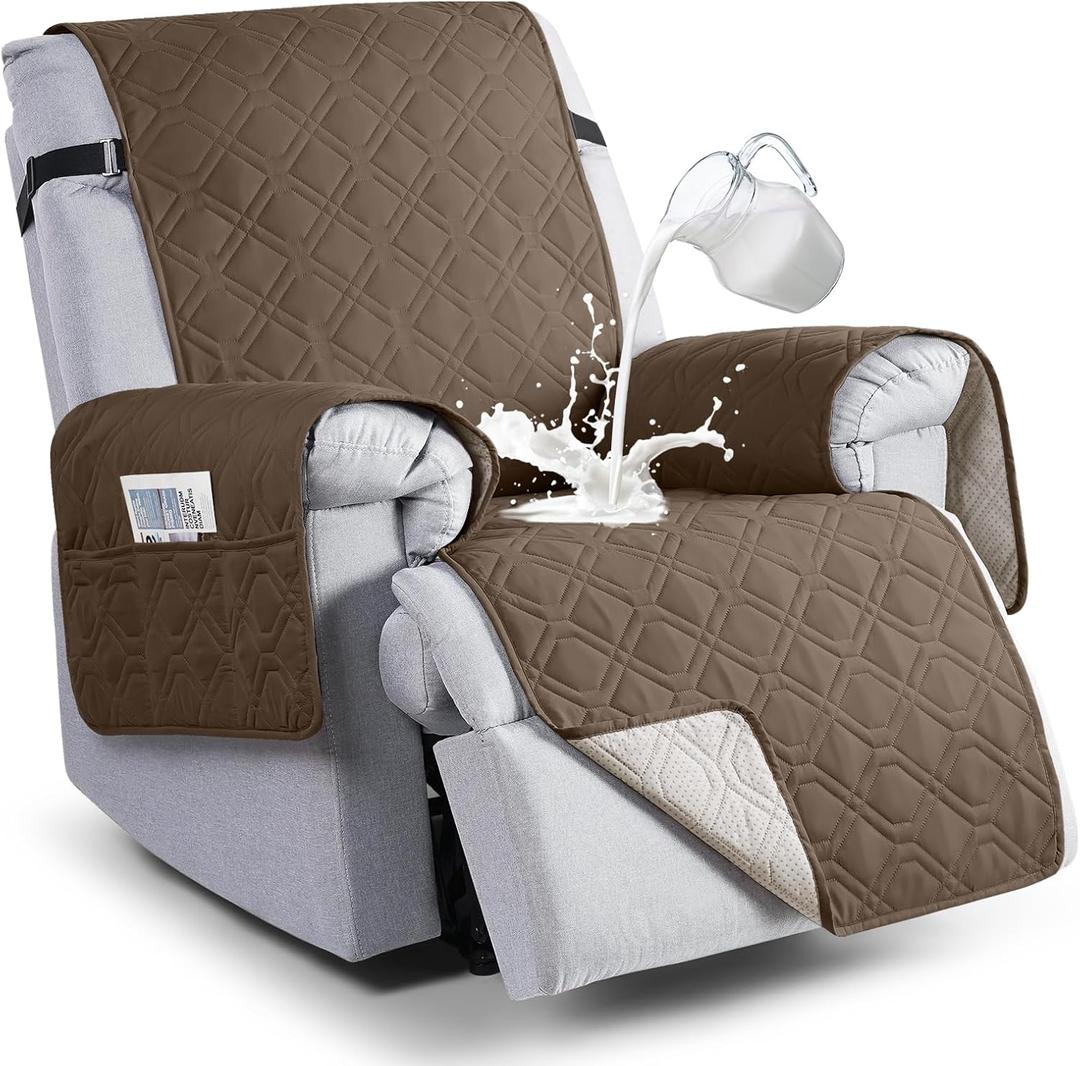 VANSOFY 100% Waterproof Recliner Chair Covers, Recliner Cover Non-Slip Dog Chair Cover Furniture Protector Washable Slipcover with Pocket, Elastic Straps for Pets, Dogs(Brown, 20")