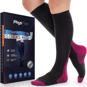 Compression Socks for Women & Men 20-30 mmHg  Circulation Support for Nurses, Travel, Flight, Running & Everyday Wear (Large / x-Large, Pink)