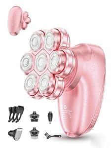 5-in-1 Electric Razors for Women, 7D Magnetic Heads Full Body Shaver, Waterproof Wet Dry Hair Remover with LED Display, Rechargeable Bikini Trimmer for Underarms, Face, Legs, Lips, Arms (Light Pink)