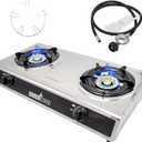 Double Burner Propane Gas Cooktop,Camping Portable LPG Gas Stove, Auto Ignition Stainless Steel Countertop With Regulator And Gurner Grate