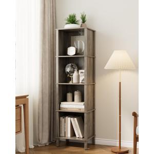 Bookshelf, Modern 4-Tier Bookcase, Open Storage Book Shelf, 11  14.2  50.4 Inches, Small Narrow Bookshelves for Living Room, Home Office, Bedroom, Gray (Grey)