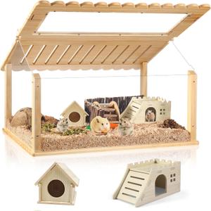 24 Inch Acrylic Hamster Cage with 2 Small Hamster House - Long-Lasting, Easy Clean Guinea Pig Cages, Clear View Design for Active Small Pets