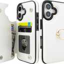 ONETOP for iPhone 17 Wallet Case with Card Holder, 360 Rotation Ring Kickstand RFID Blocking PU Leather Double Magnetic Clasp Shockproof Cover for Women and Girls 6.3 Inch (White)