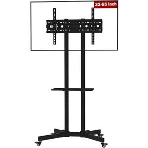 Height Adjustable Mobile TV Stand for 32"-65" TVs, VESA Up to 600x400mm, Supports Up to 50kg, Adjustable Shelf & Integrated Cable Management, Black