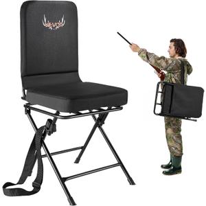 VEVOR Hunting Chair, 360 Silent Swivel, Foldable Lightweight Portable Blind Chair, Heavy-Duty Steel Frame Ground Stool Seat, with Adjustable Shoulder Strap, 300 Lbs Capacity for Fishing, Camping