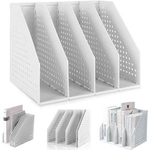 Lemical Magazine Holder 4 Vertical Compartments Collapsible Magazine File Holder Space Saving Rack Home Kitchen Desk Organizer No Need to Assemble Gray