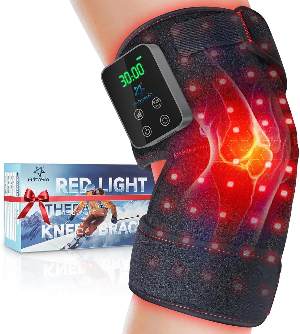 Red Light Therapy Knee Brace Wireless Rechargeable with Pulse & Heating Modes, 660nm & 850nm Near-Infrared Light for Knee, Elbows & Shoulders Ideal for Elderly & Athletes FSA HSA Eligible (1 PCS, Black)