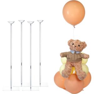 TEKXYZ Clear Acrylic Balloon Stands for Table, Adjustable Height 15.75 Inch, 23.6 Inch, 31.5 Inch Reusable Balloon centrepieces Toy Balloons, for Wedding, Birthdays Table& Floor Decor (Set of 4)
