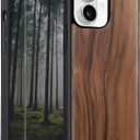 Wood case for iPhone 16 - Real Natural Wood,- Slim Shockproof Hybrid Wooden Cover (Walnut, iPhone 16)