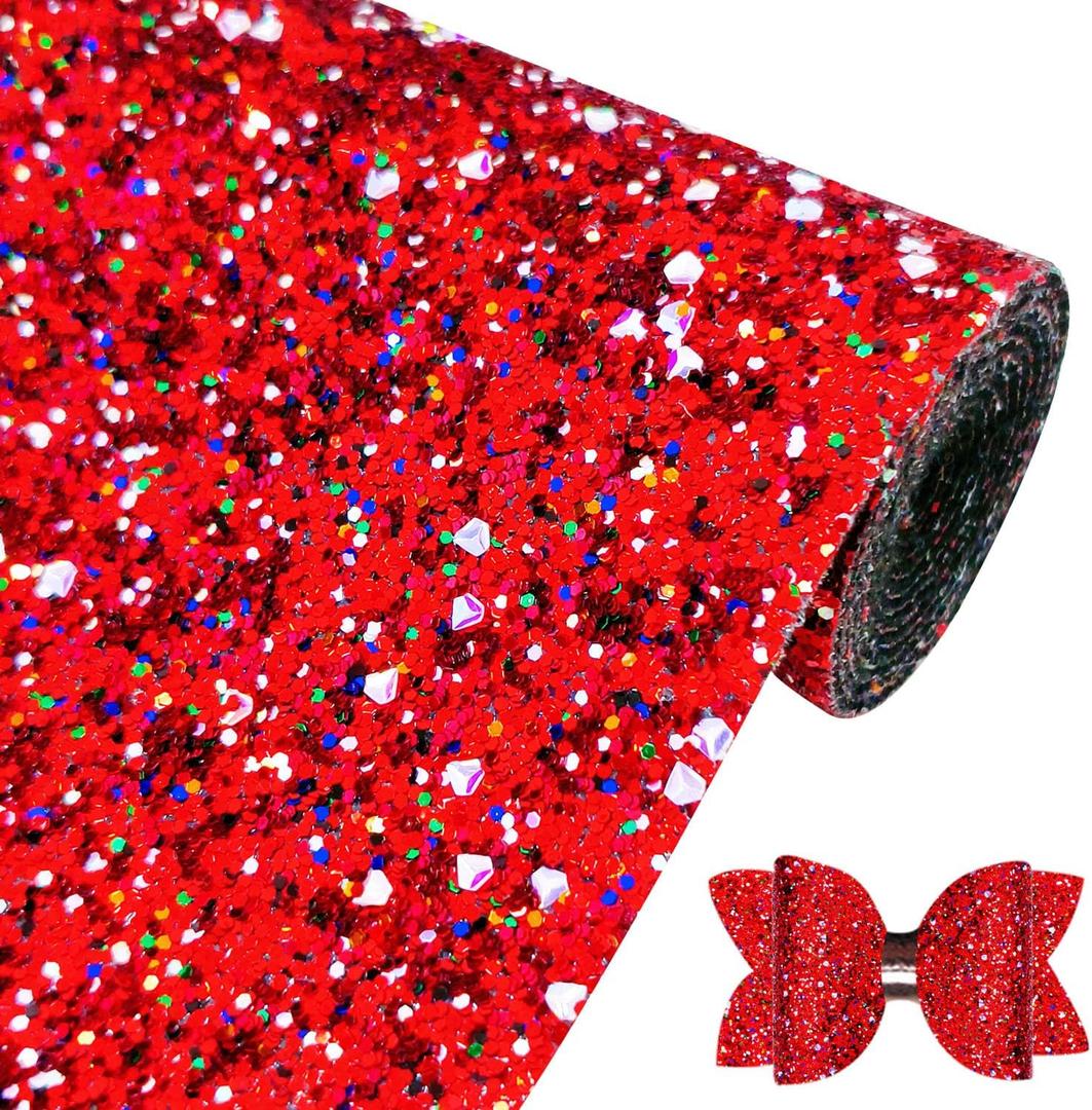 5 x Red Mixed Diamond Sequin Chunky Glitter Faux Leather Roll, Christmas Collection Material for DIY Bows, Crafts and Earrings, 12 x 52 Inch (20032#2)