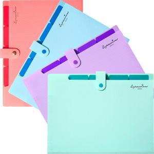 Sooez 4 Pack Accordion File Folder, Cute 5 Pocket Folder, Portable Expanding Filer Folder with Labels, Folders for Documents, Premium Expandable Folder Organizer, Aesthetic Folders for School Office (Green, Blue, Pink, Purple)