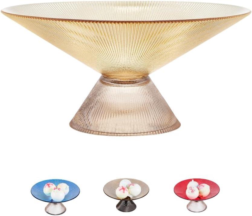 Fruit Bowl  10 Yellow Decorative Bowl with Ripple and Pedestal  Purse bowl, Decorative Bowls for Home Dcor, Glass Fruit bowl, Candy bowl, Centerpiece, Decorative Glass Bowl