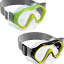 Aegend Kids Swim Goggles Snorkel Diving Mask for Kids Youth 3-15, Knitted Fabric Strap, Anti-Fog 180 Clear View (2 Pack-green Yellow & Black Yellow)